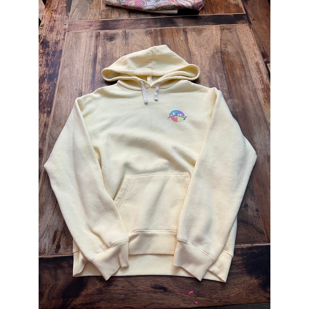 Billabong Women's Pale Yellow Cotton Blend Drawstring Pullover Hoodie Size M